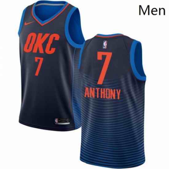 Mens Nike Oklahoma City Thunder 7 Carmelo Anthony Authentic Navy Blue NBA Jersey Statement Edition